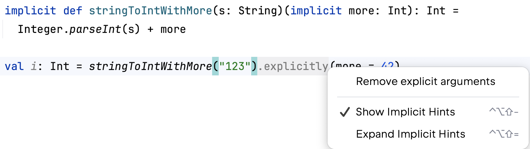 Implicit hints popup Implicit hints popup