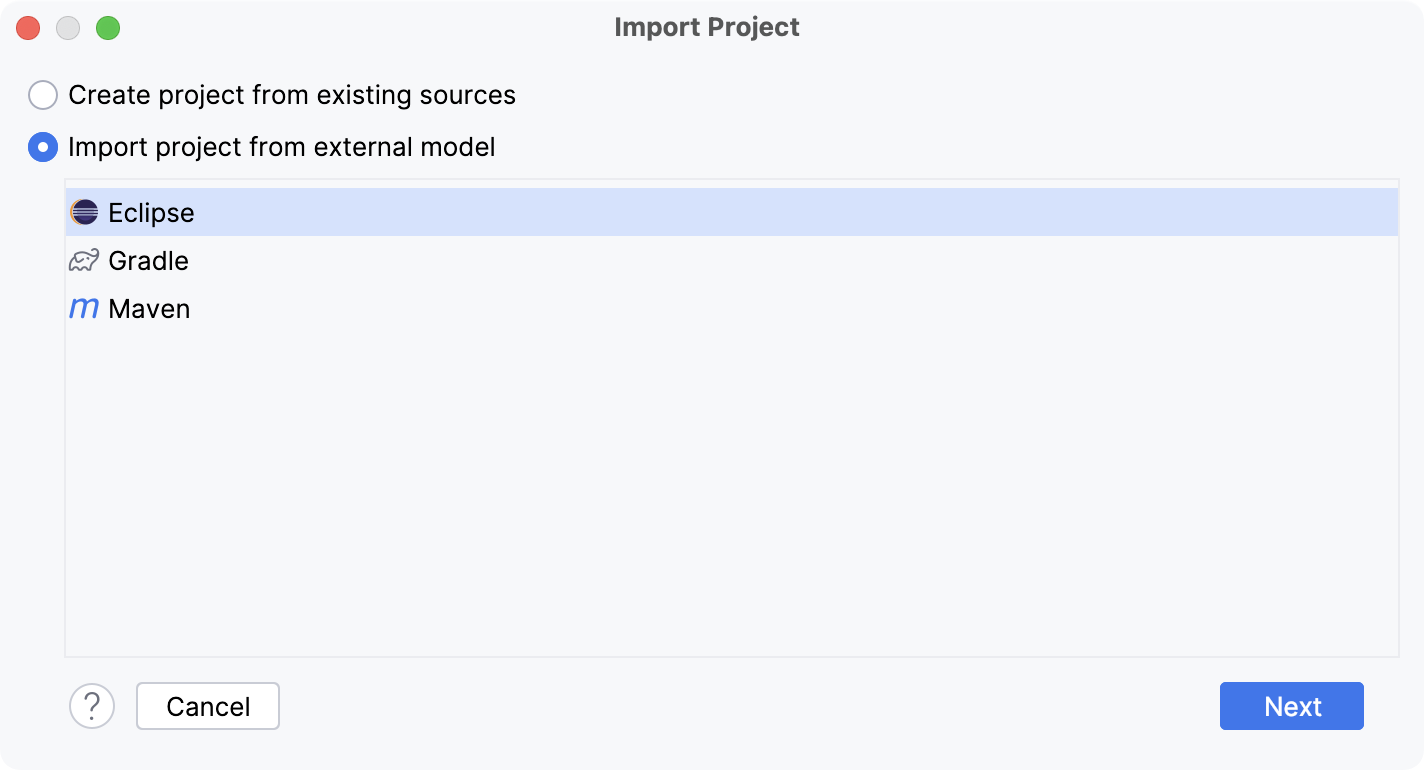 Importing a project from an external model Importing a project from an external model