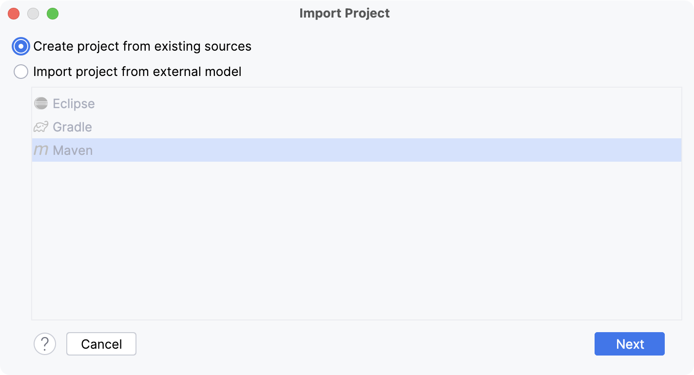 Creating a project from existing sources Creating a project from existing sources