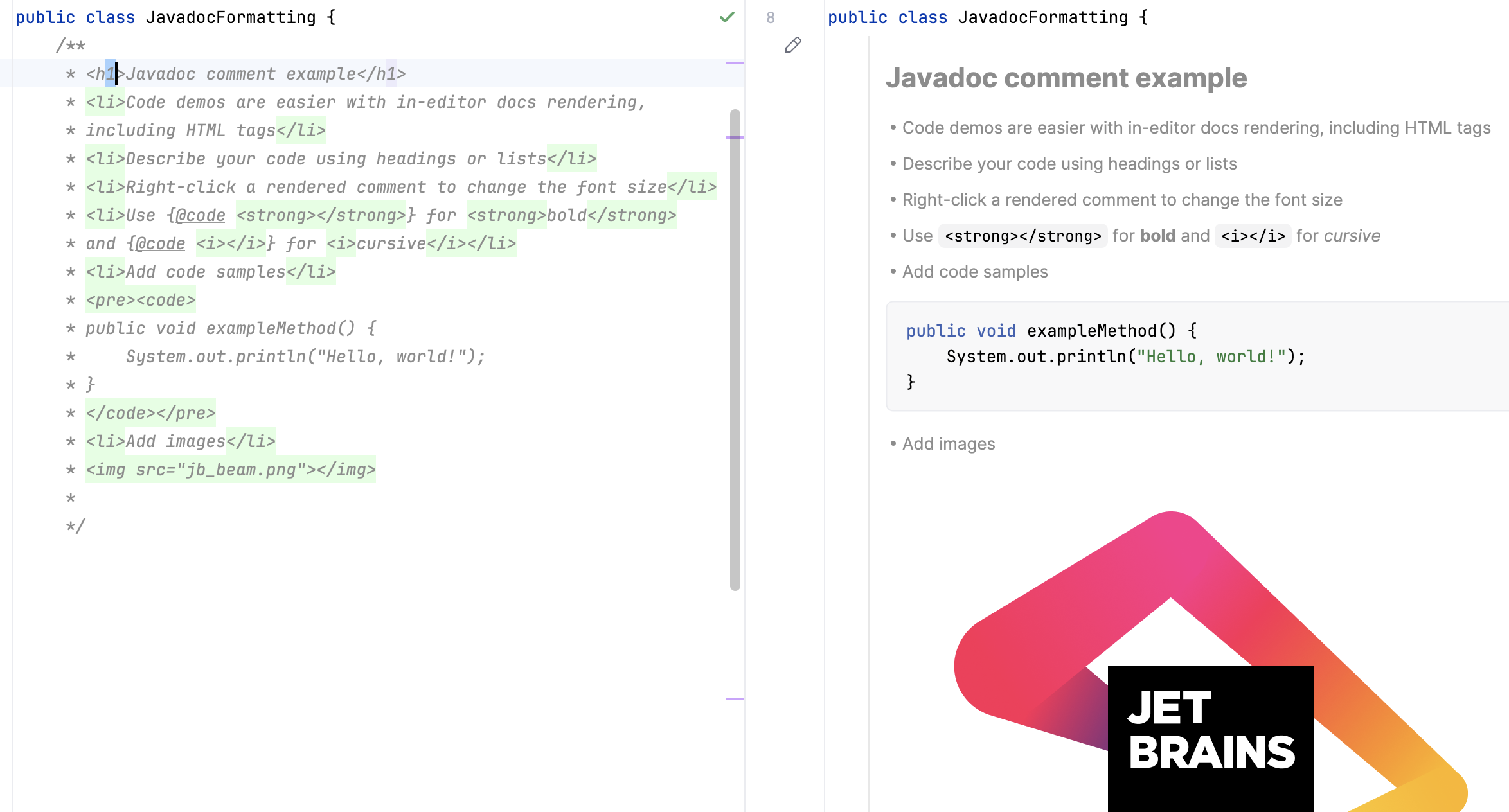 Example of a Javadoc comment formatting Example of a Javadoc comment formatting
