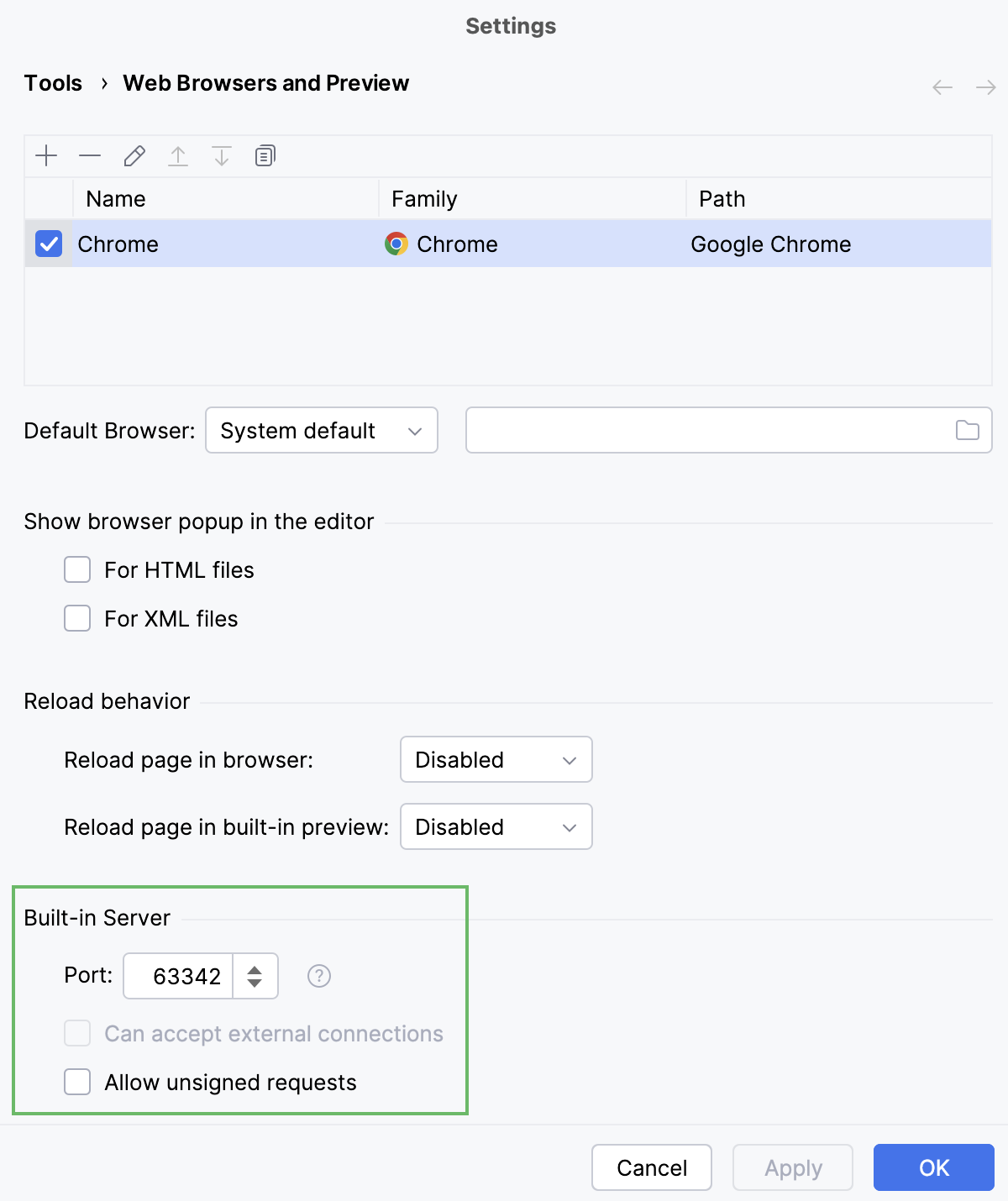 Built-in server port Built-in server port