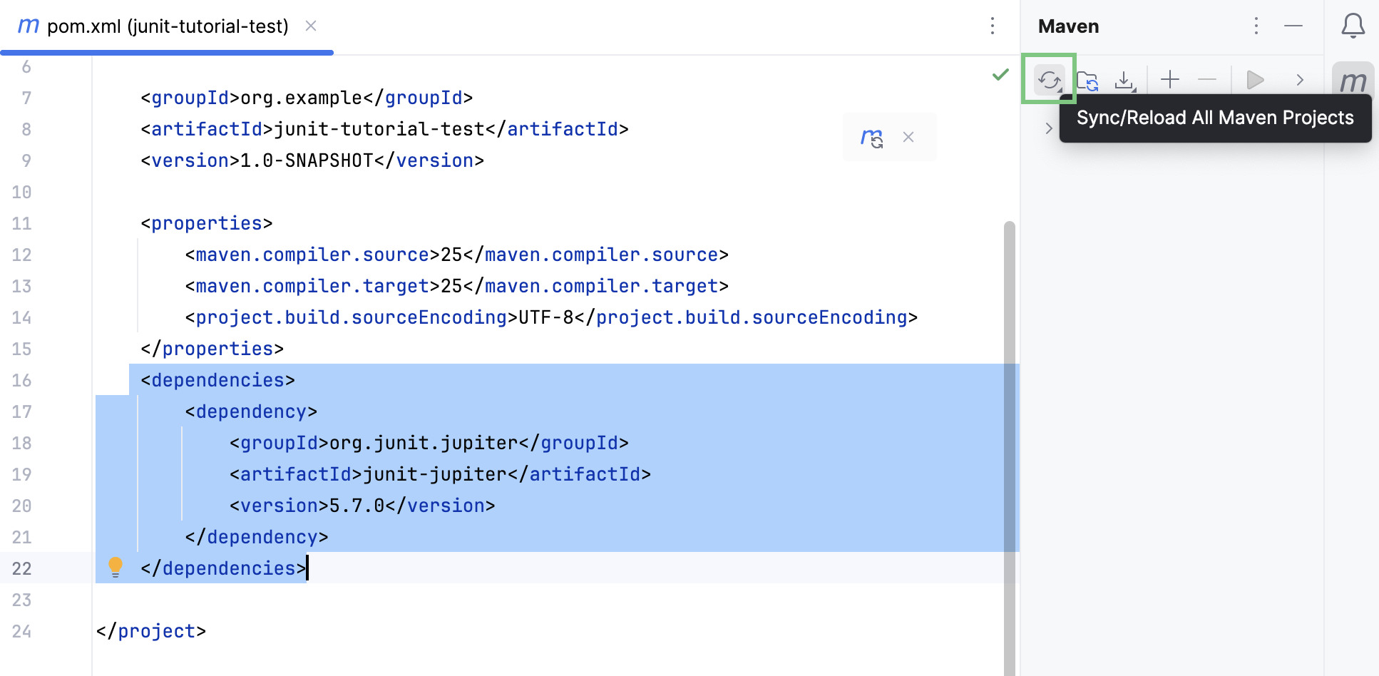 The Sync Maven Changes button The Sync Maven Changes button