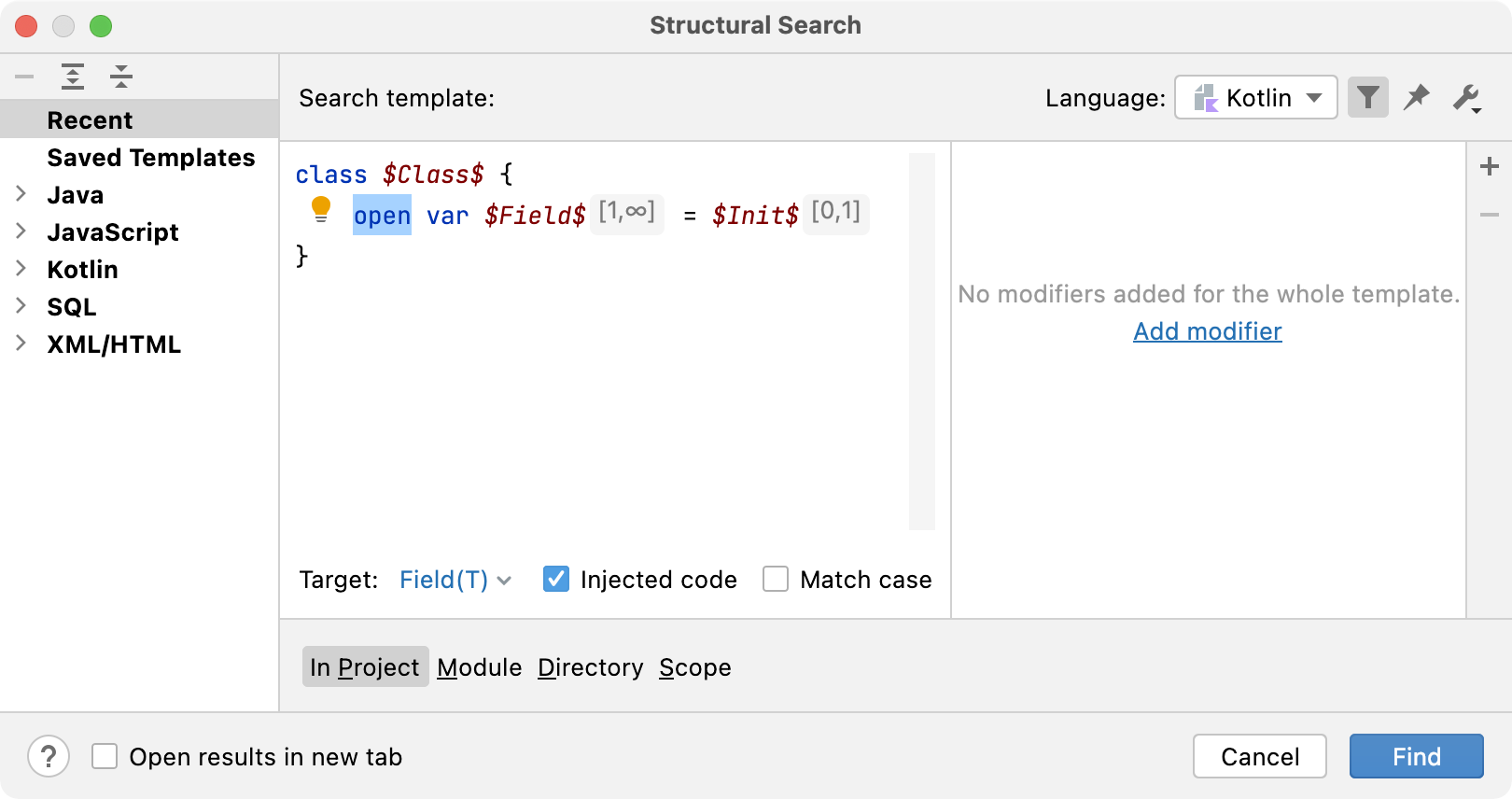 更改类查找模板
