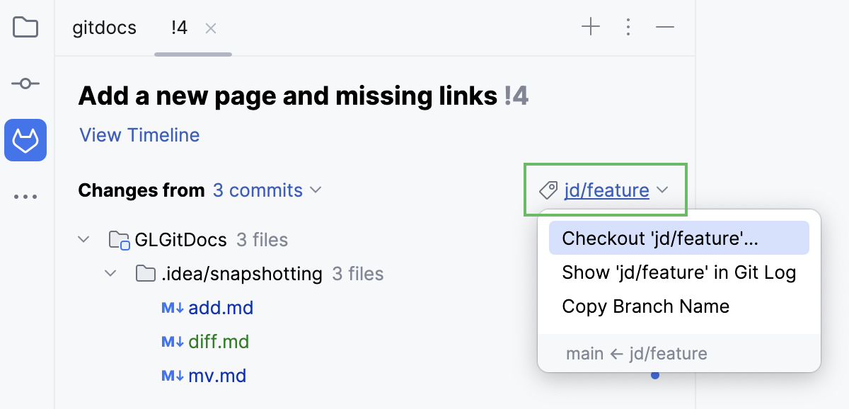 Checkout branch with incoming changes