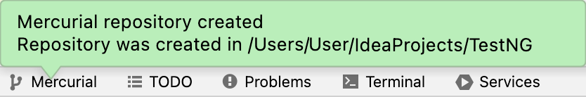 Notification saying that the Mercurial repository has been created Notification saying that the Mercurial repository has been created