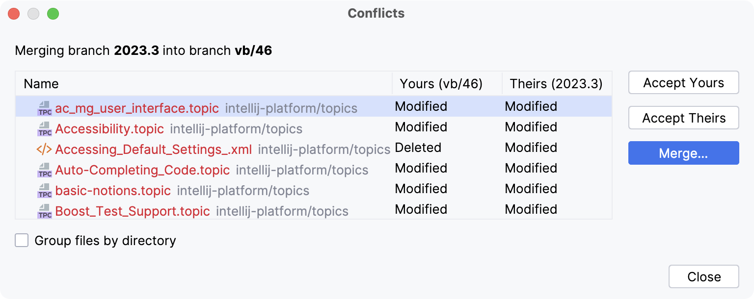 Files Merged with Conflicts dialog Files Merged with Conflicts dialog