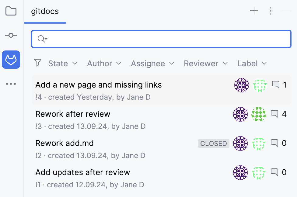 Merge requests filters