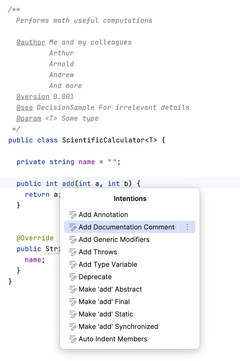 Example of javadoc