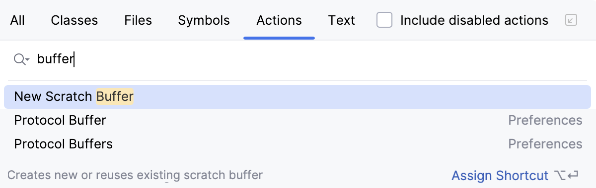 The New Scratch Buffer action The New Scratch Buffer action