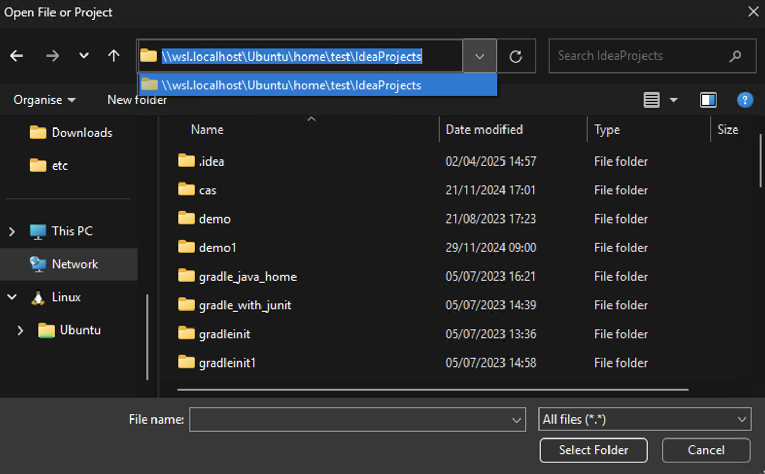 Open project stored in the WSL file system Open project stored in the WSL file system