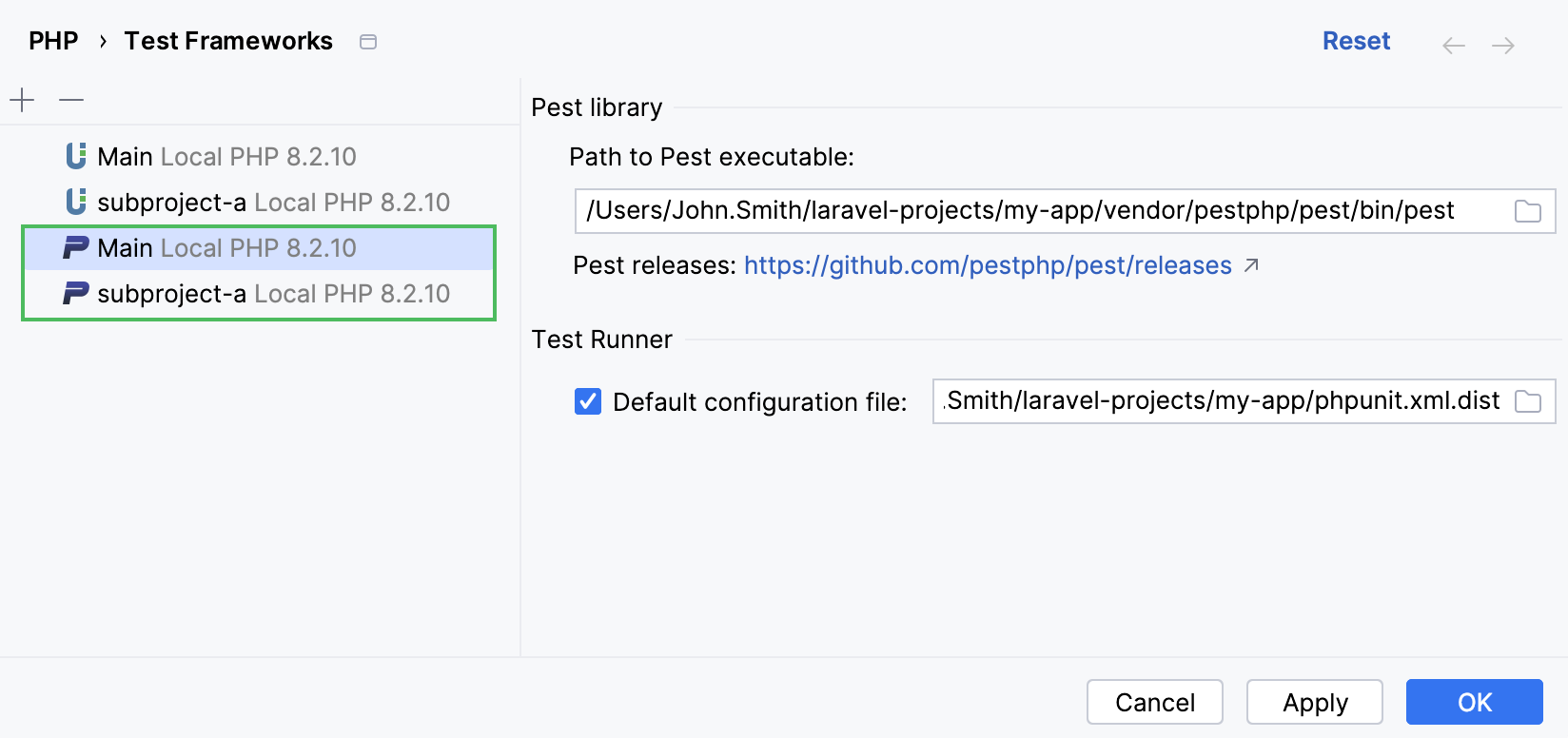 Pest configurations Pest configurations