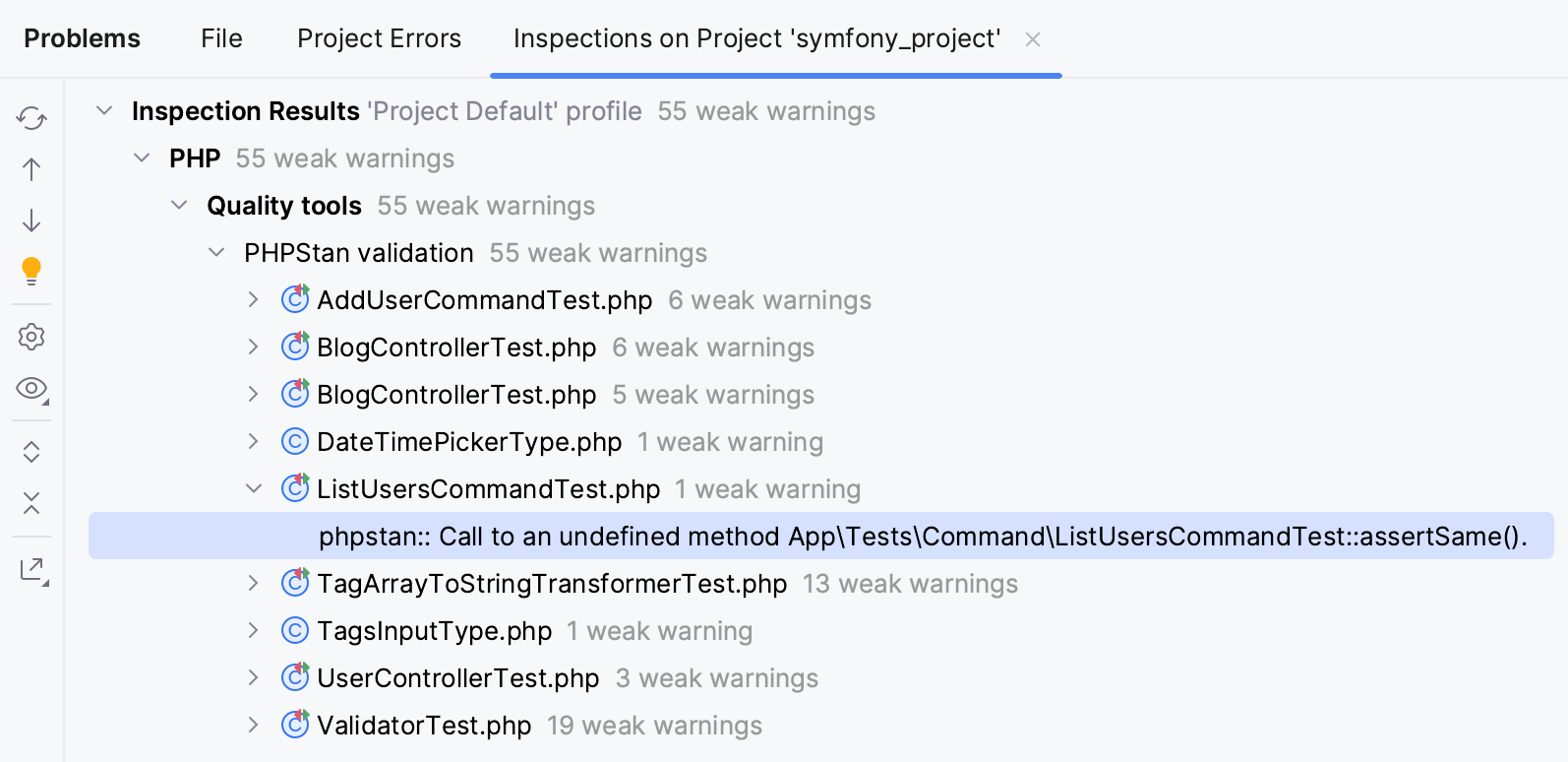 PHPStan inspection list PHPStan inspection list