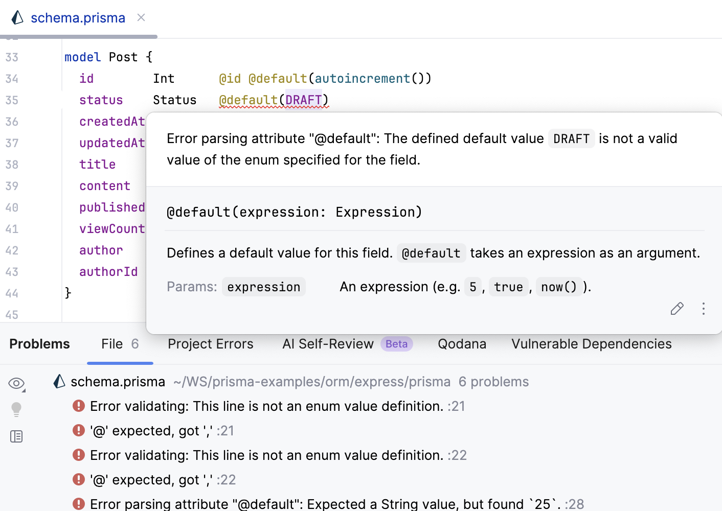 LSP validation errors