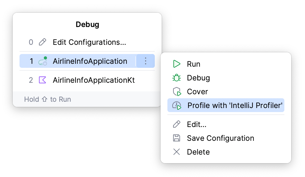 从运行弹出窗口中选择 Profile