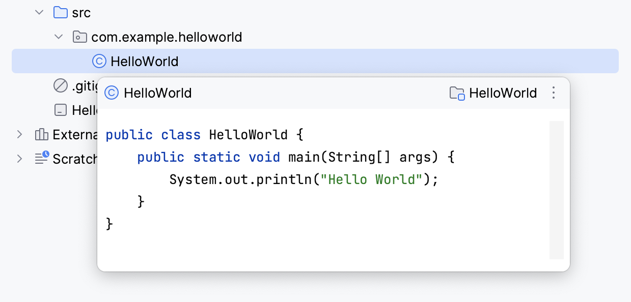 Opening a file preview in the Project tool window Opening a file preview in the Project tool window