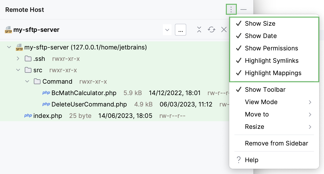 Remote Host tool window toolbar Remote Host tool window toolbar