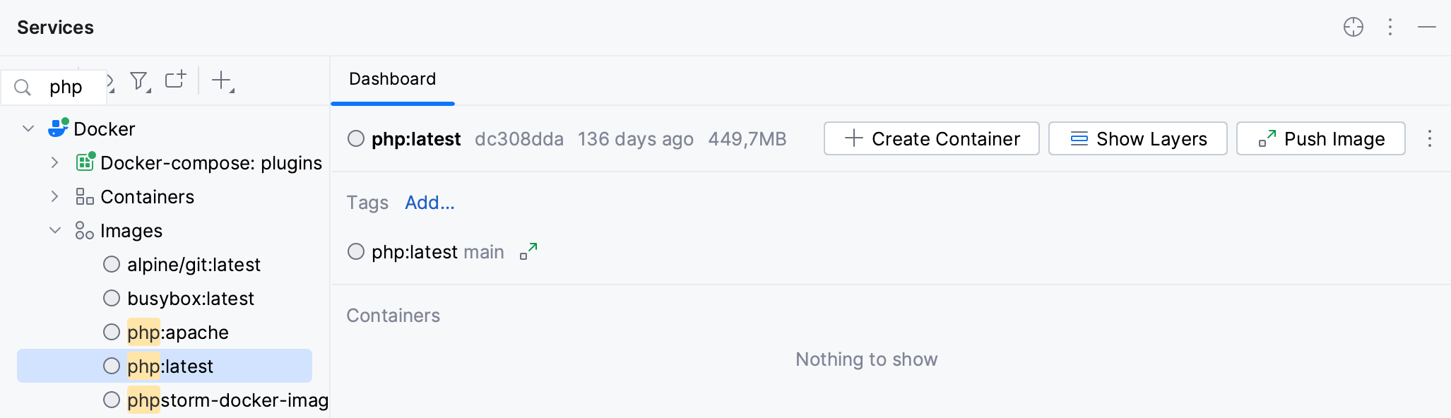 The Services tool window, text search The Services tool window, text search