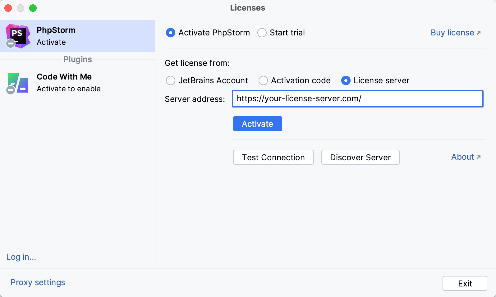 Activate PhpStorm license with a license server Activate PhpStorm license with a license server