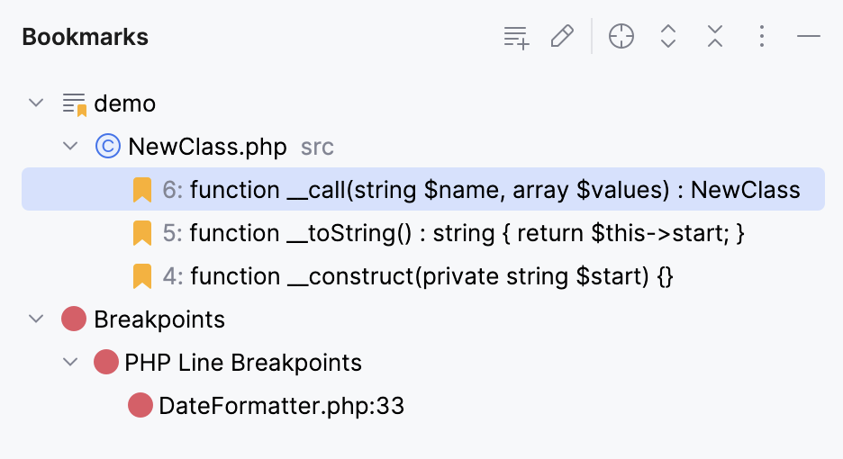 Bookmarks tool window Bookmarks tool window