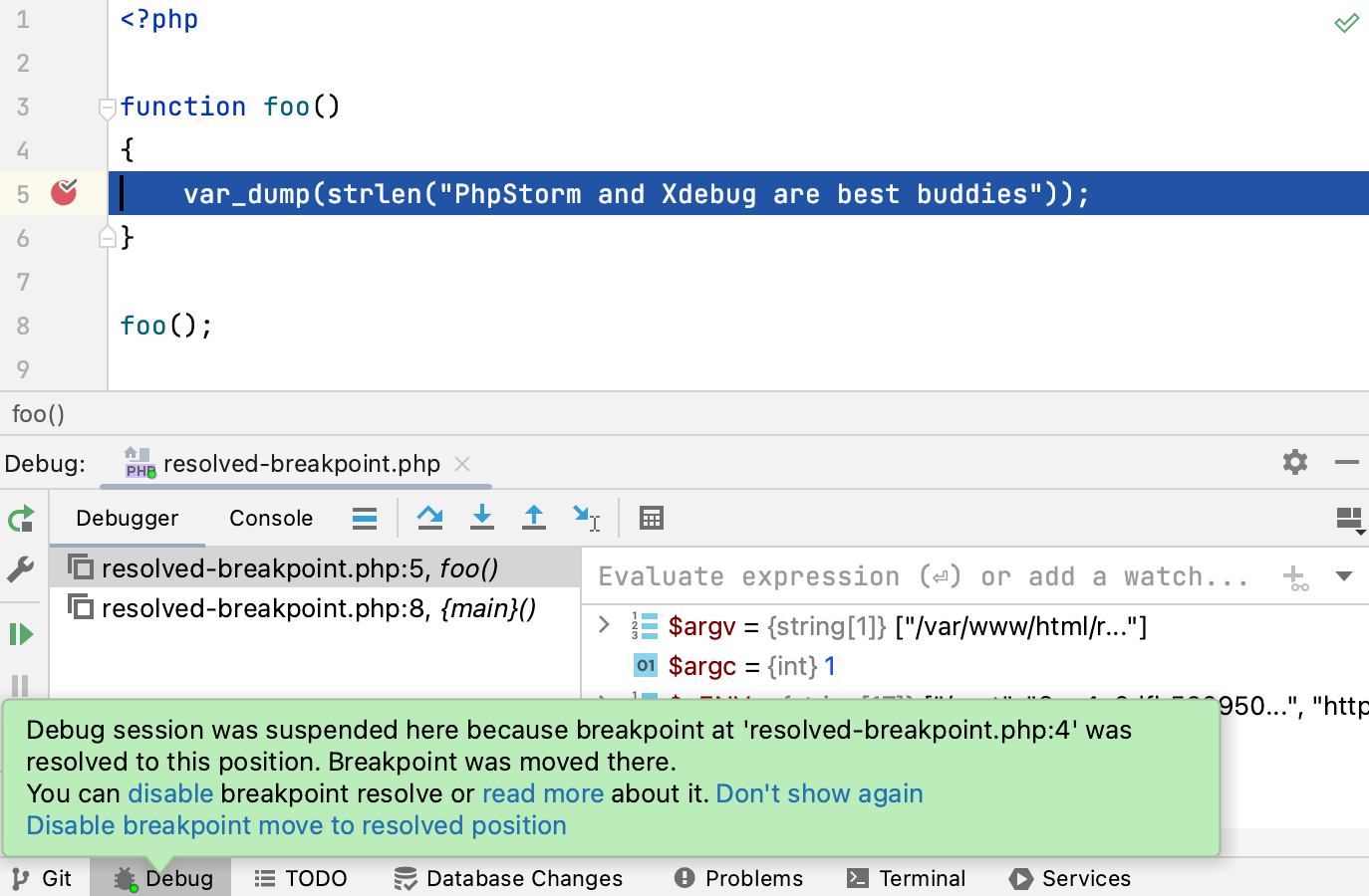 Resolved breakpoint with notification Resolved breakpoint with notification