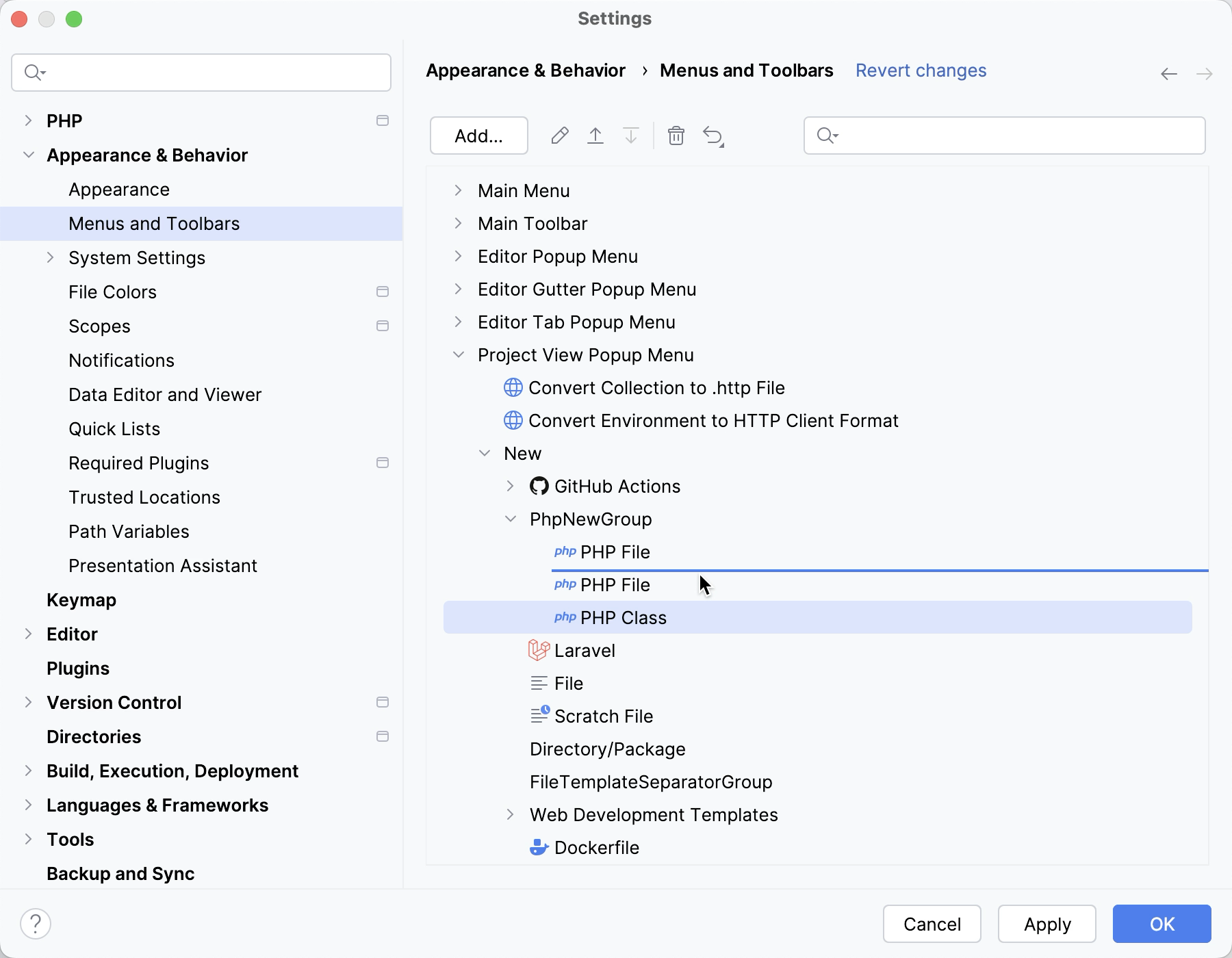 Customizing the New File or Directory menu