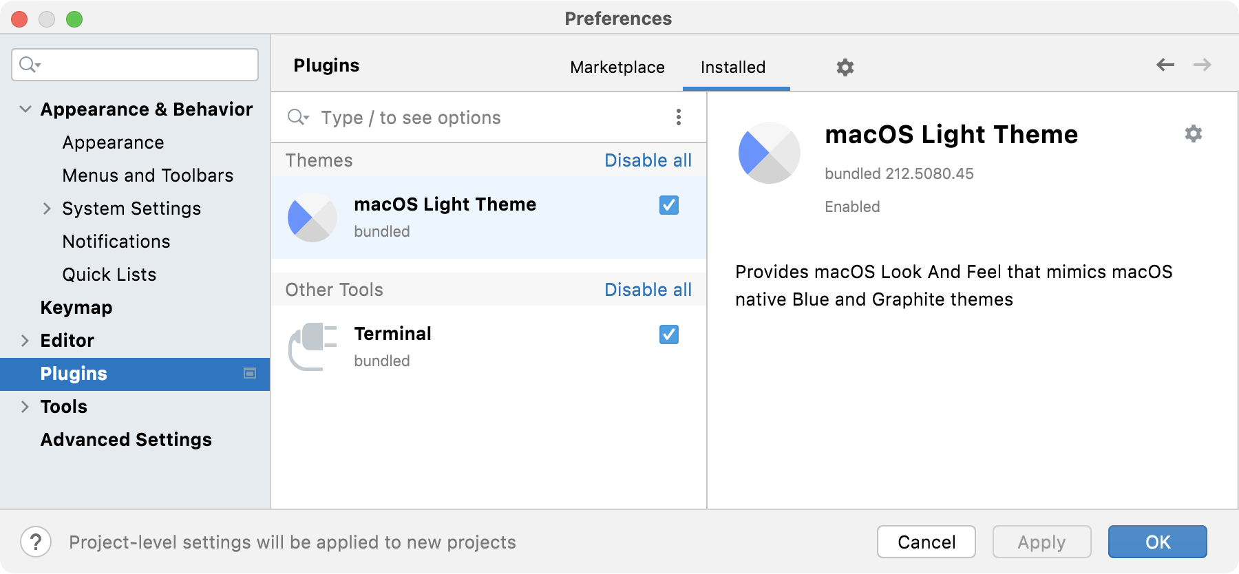 the Plugins settings the Plugins settings