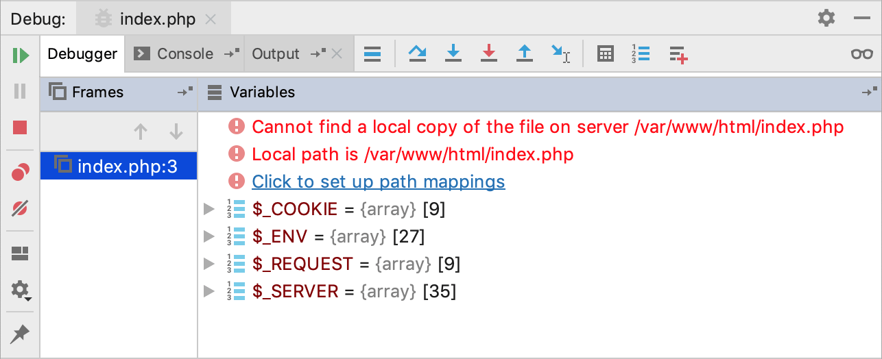 Debug mappings not configured error message.png Debug mappings not configured error message.png