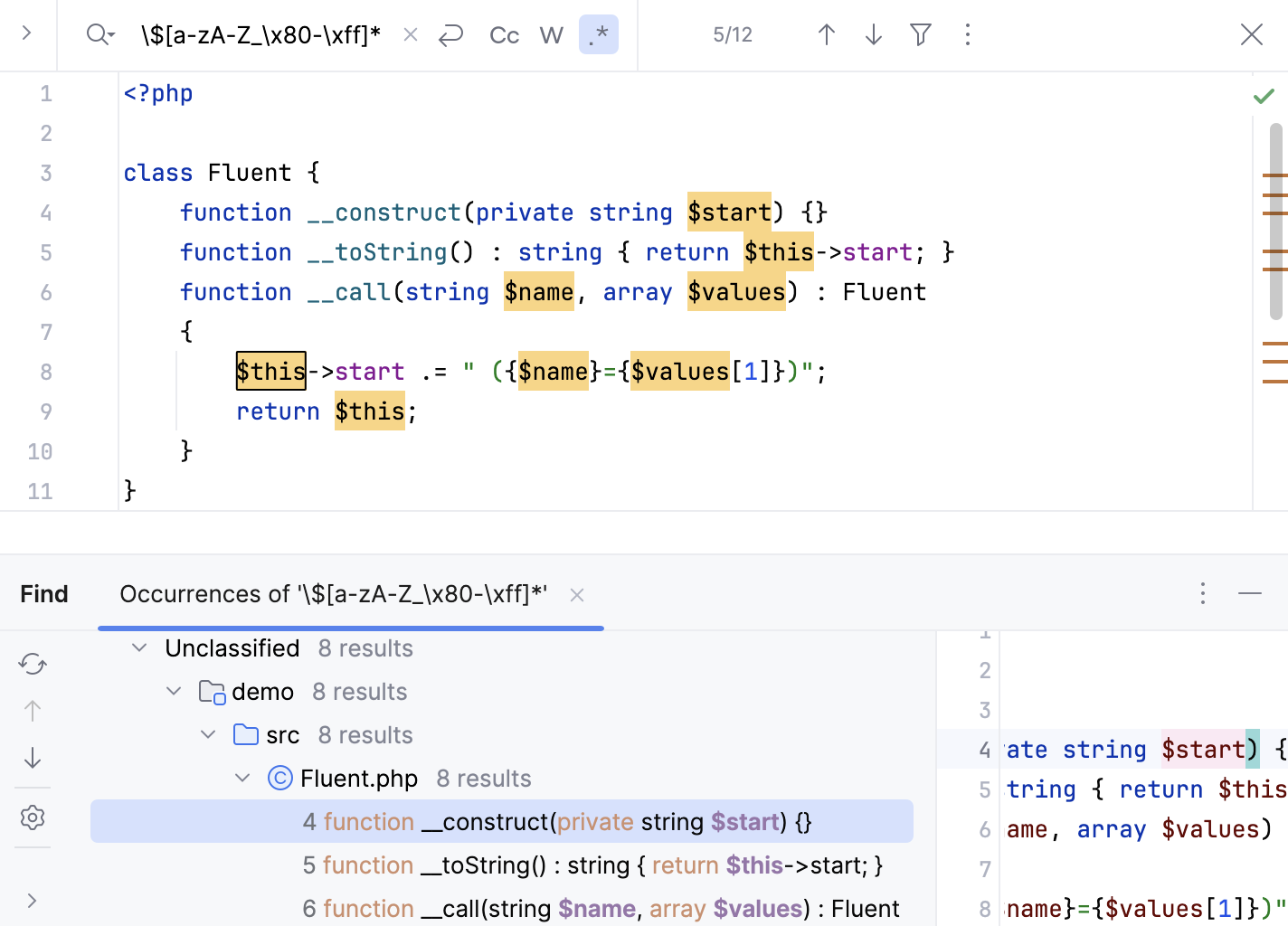 Found Occurrences in the Find tool window Found Occurrences in the Find tool window