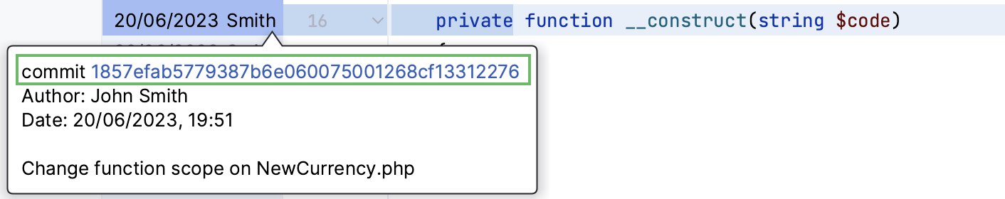 Popup with detailed information about commit Popup with detailed information about commit