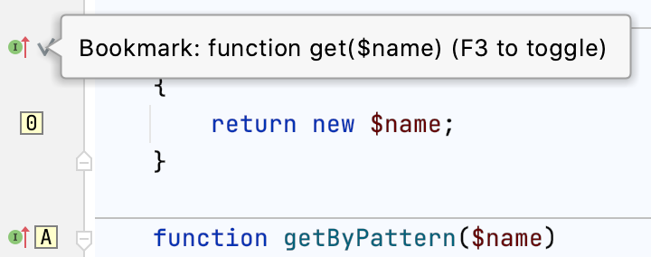 Different types of bookmarks in the gutter Different types of bookmarks in the gutter