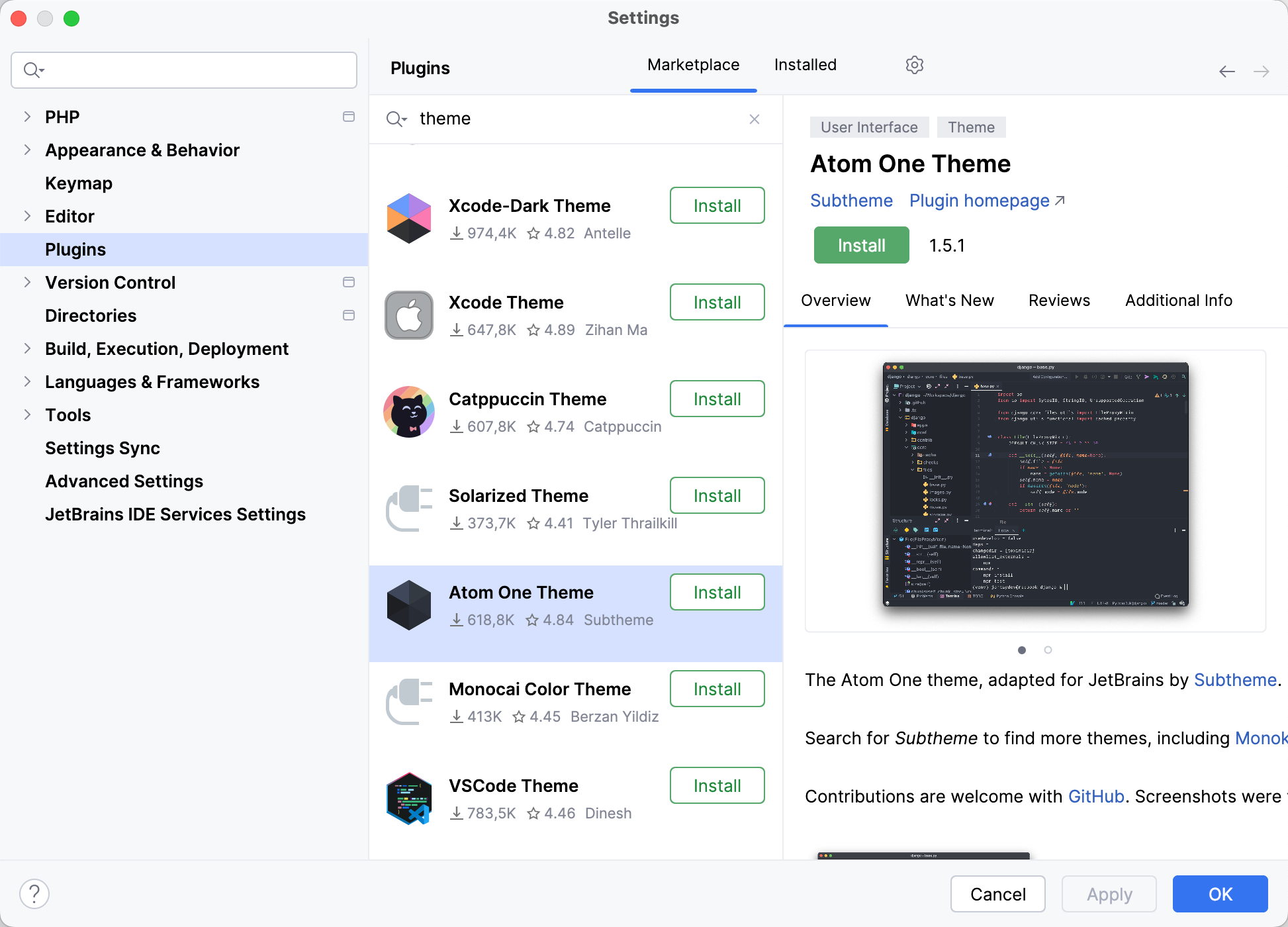 Installing a theme plugin Installing a theme plugin
