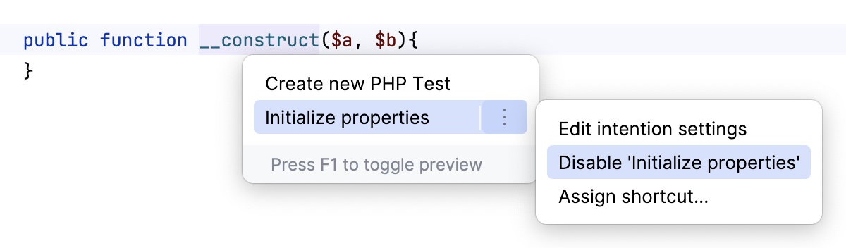 Disable intention action Disable intention action