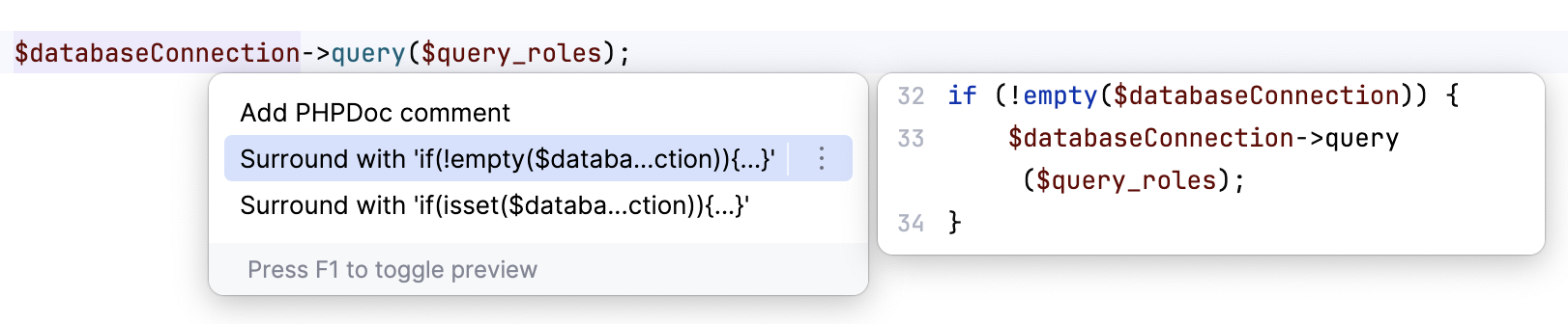 Intention action preview Intention action preview