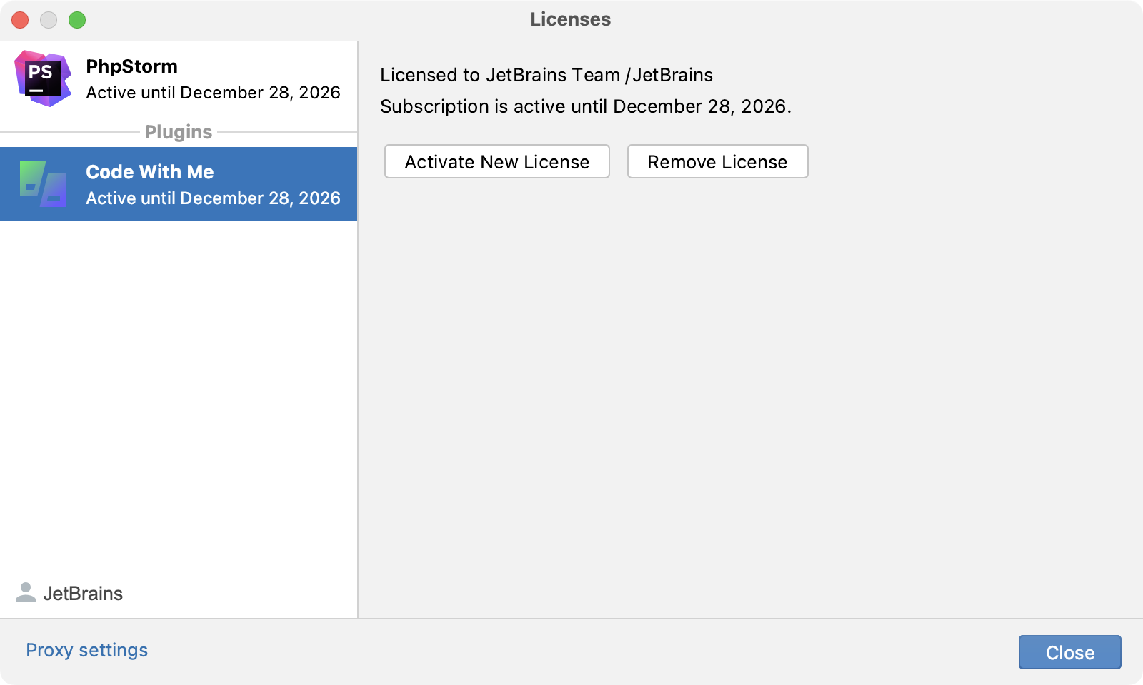 The Licenses dialog The Licenses dialog