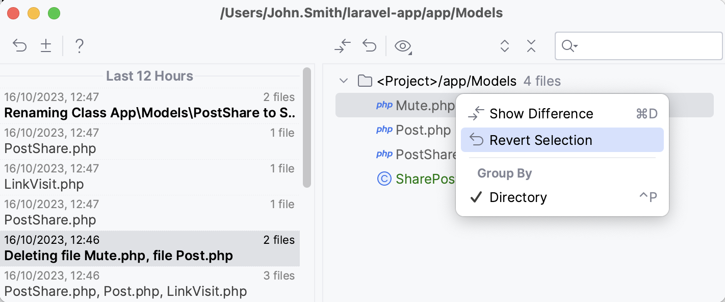 Restore file from Local History Restore file from Local History