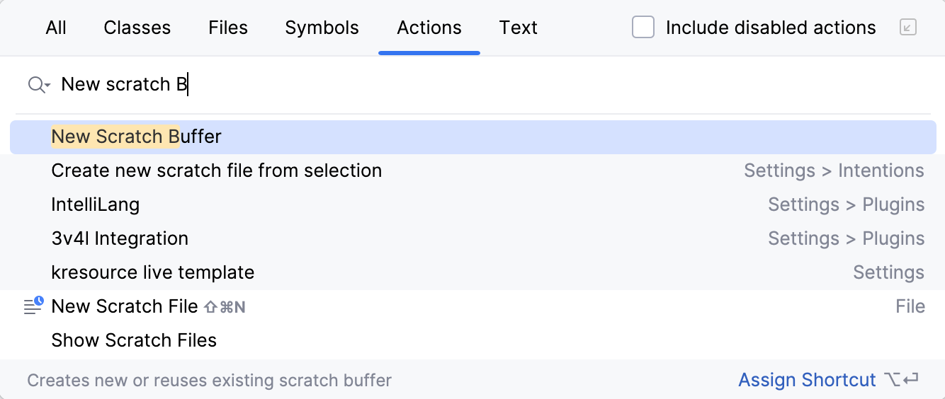 The New Scratch Buffer action The New Scratch Buffer action
