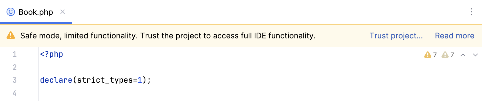 In-editor notification for an untrusted project In-editor notification for an untrusted project