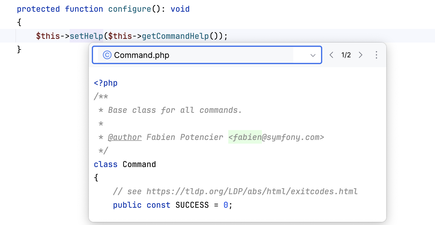 Viewing type definition in a popup Viewing type definition in a popup