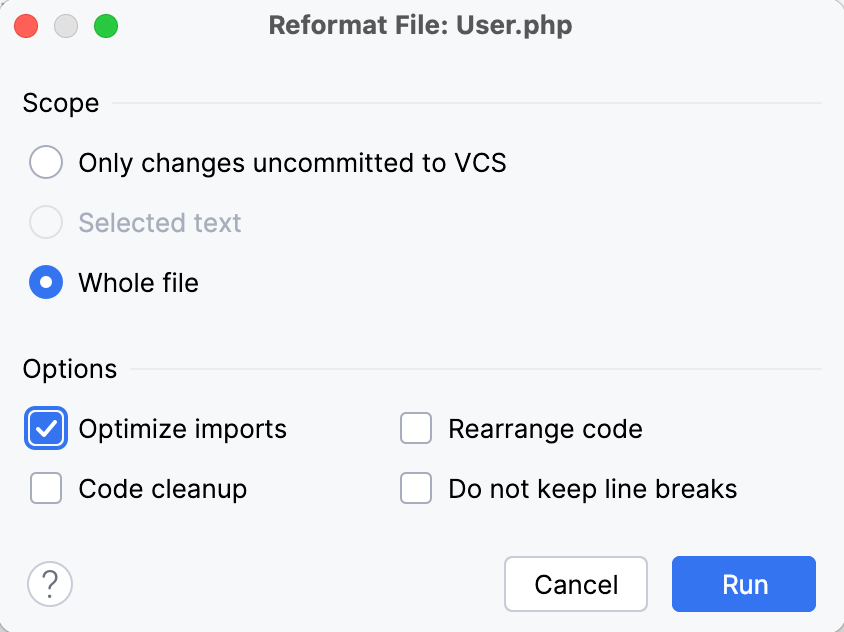 Reformat file dialog Reformat file dialog