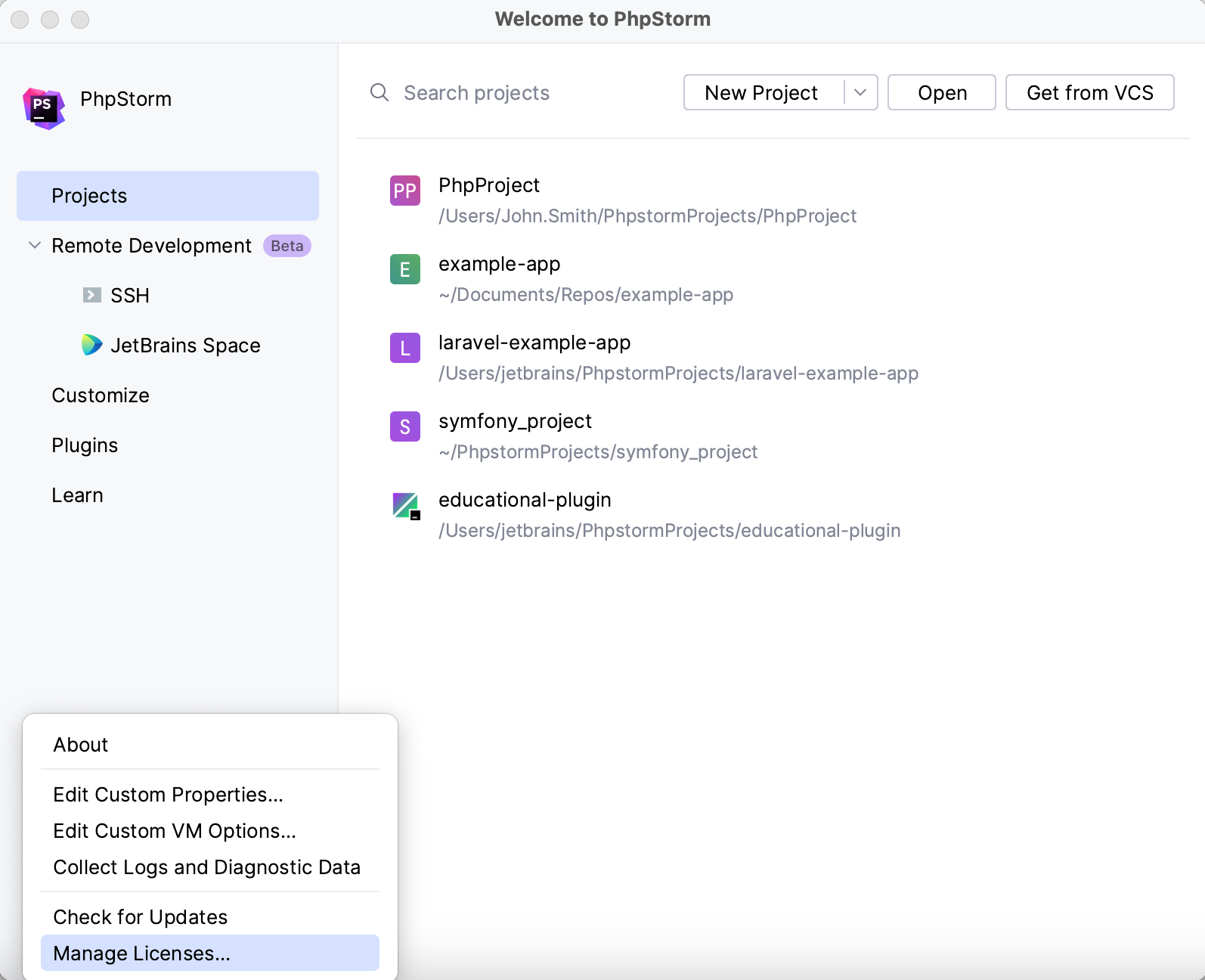 PhpStorm: Licenses dialog PhpStorm: Licenses dialog