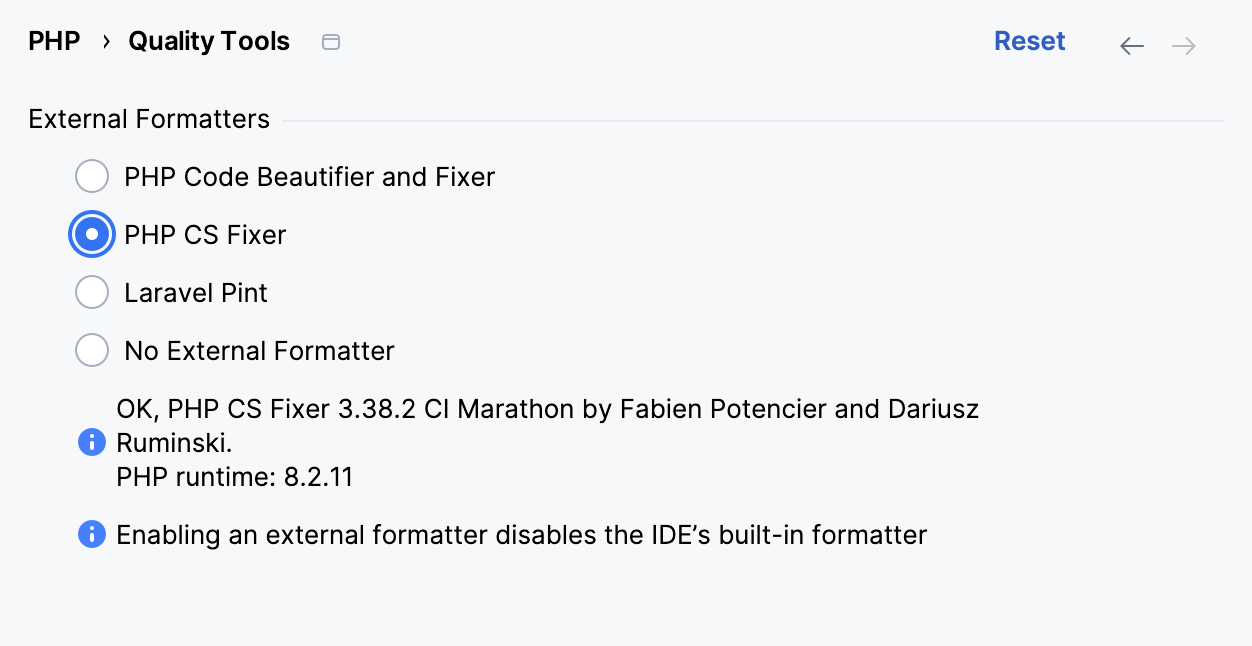 Select external formatter Select external formatter