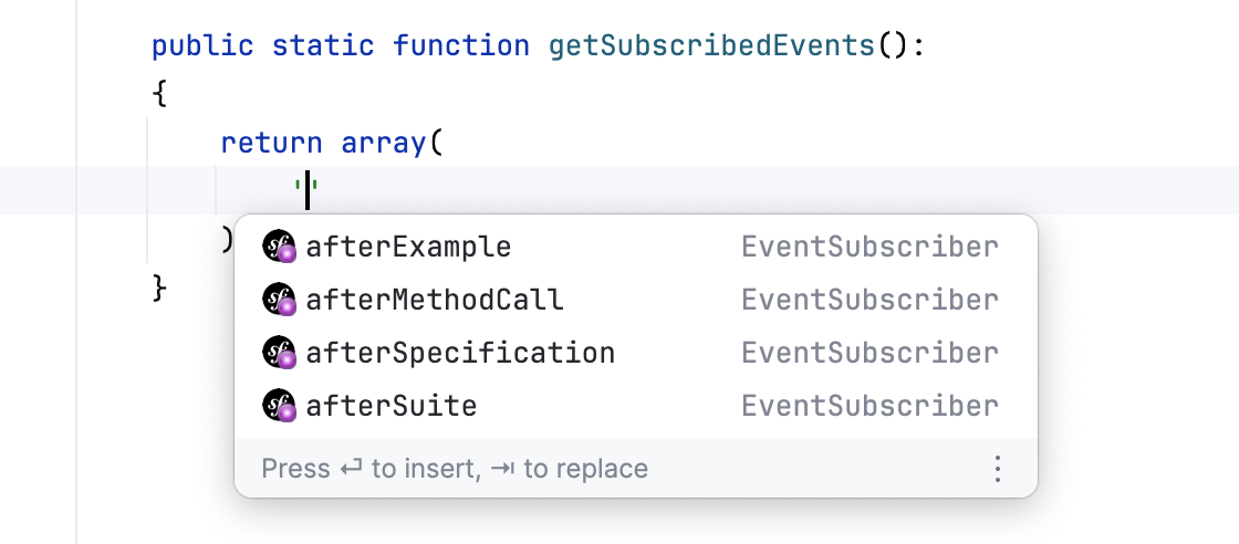 Symfony events array name completion Symfony events array name completion