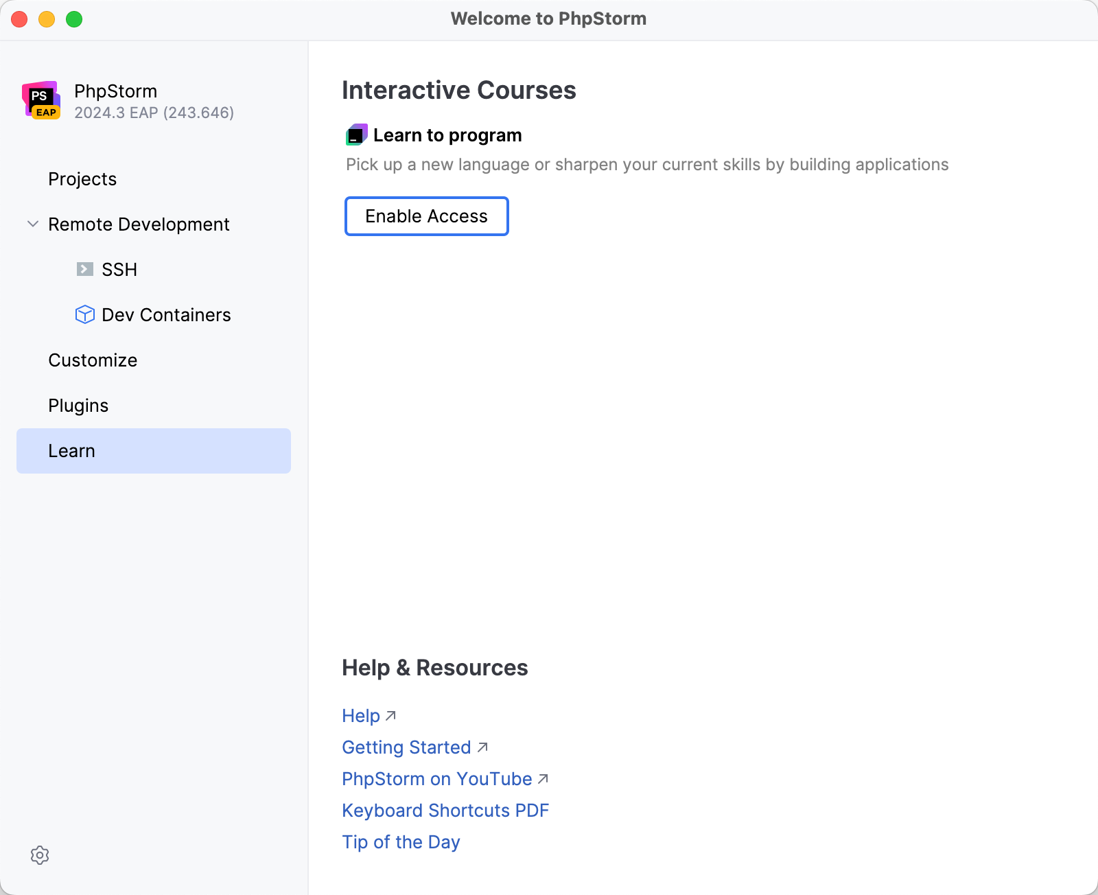 welcome screen: learn PhpStorm welcome screen: learn PhpStorm