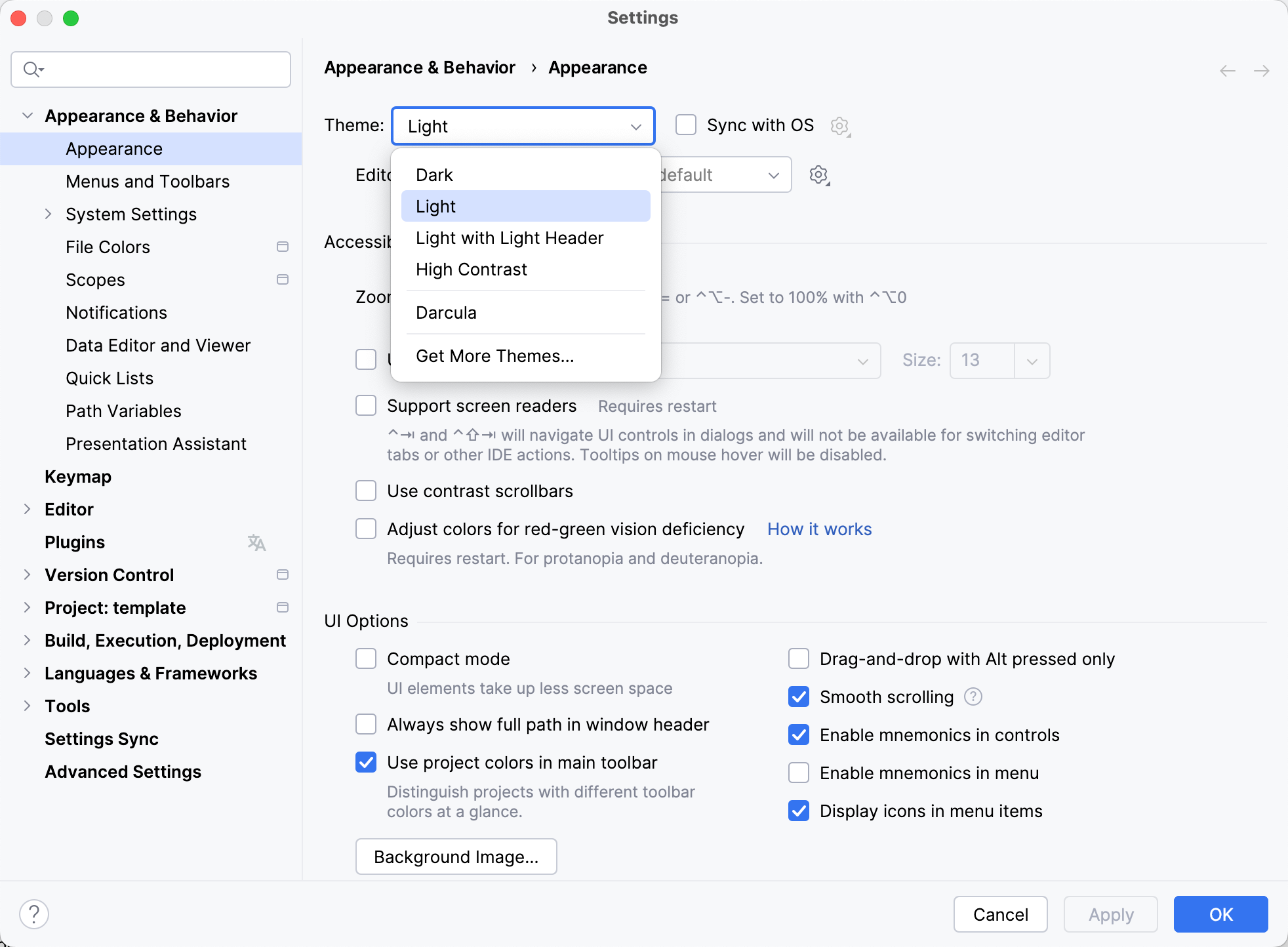 Select the color scheme Select the color scheme