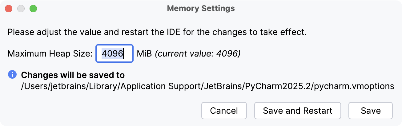 The Memory Settings dialog
