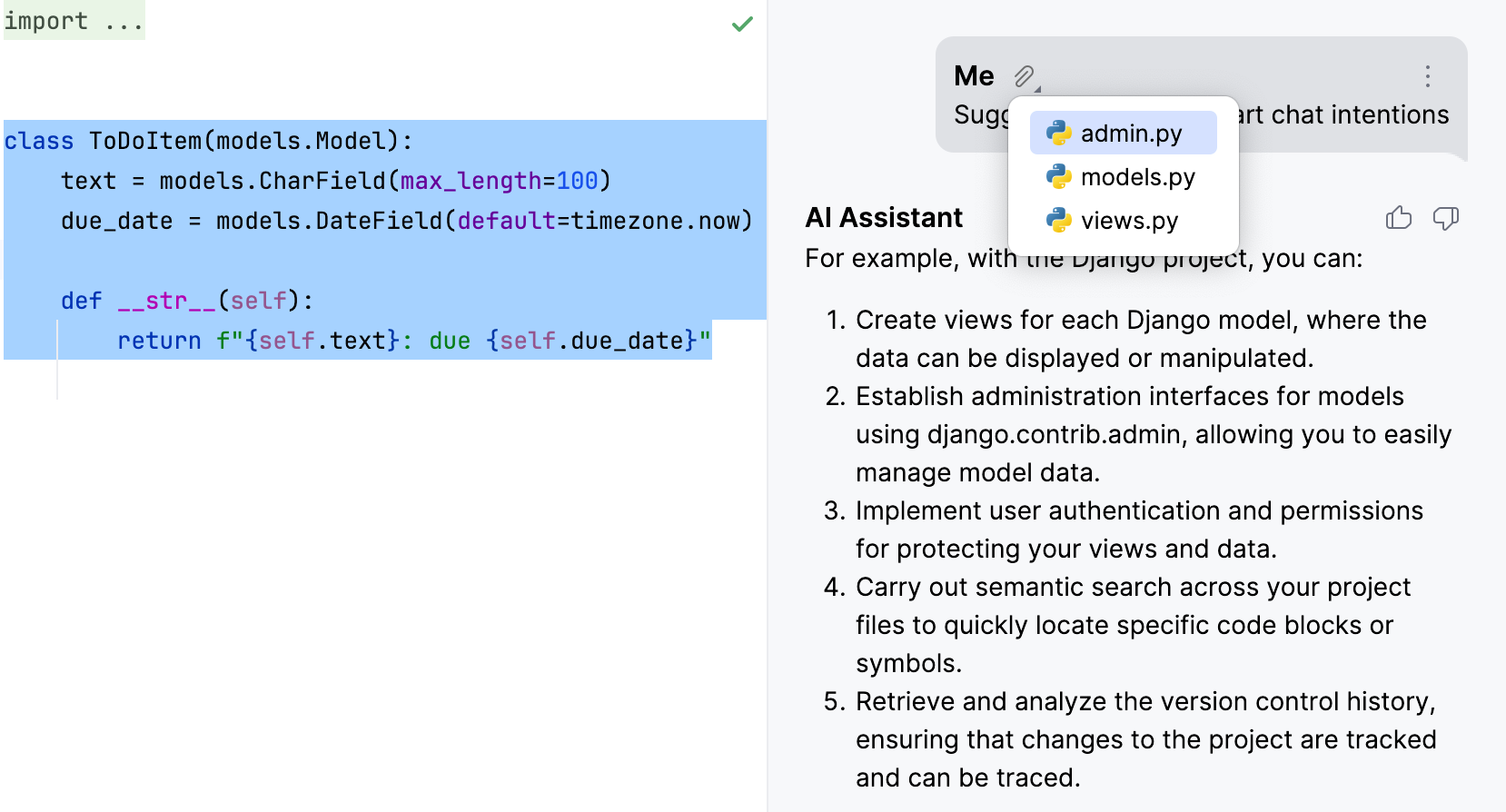 AI Assistant suggests Django intentions with context AI Assistant suggests Django intentions with context