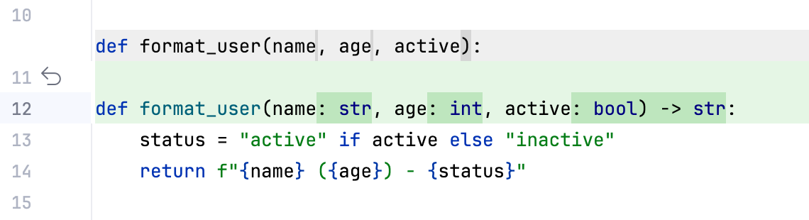 Python type annotations added via AI&nbsp;Assistant