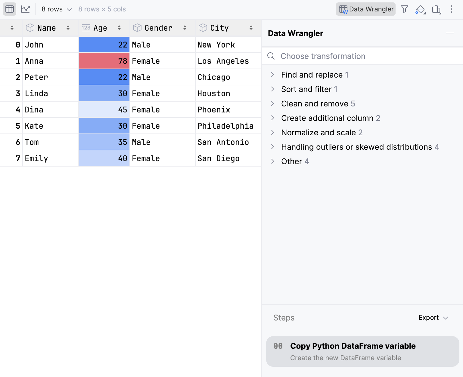 Data Wrangler tab opened Data Wrangler tab opened