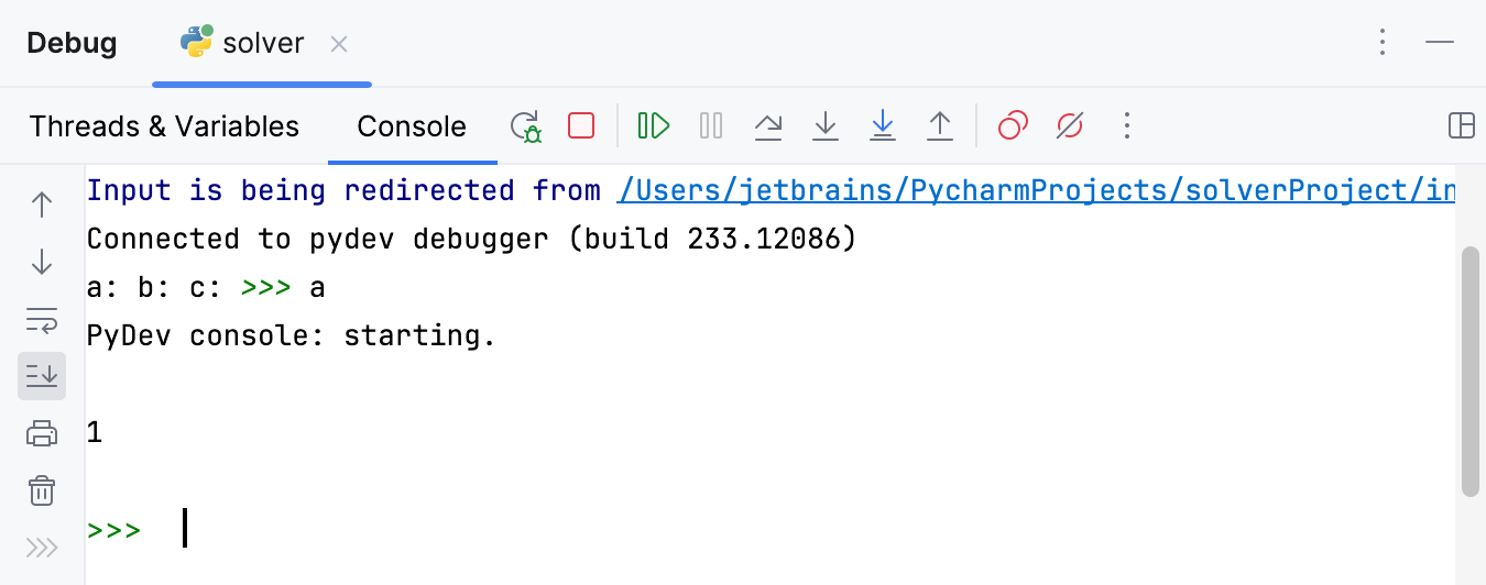 Interactive debugging console Interactive debugging console
