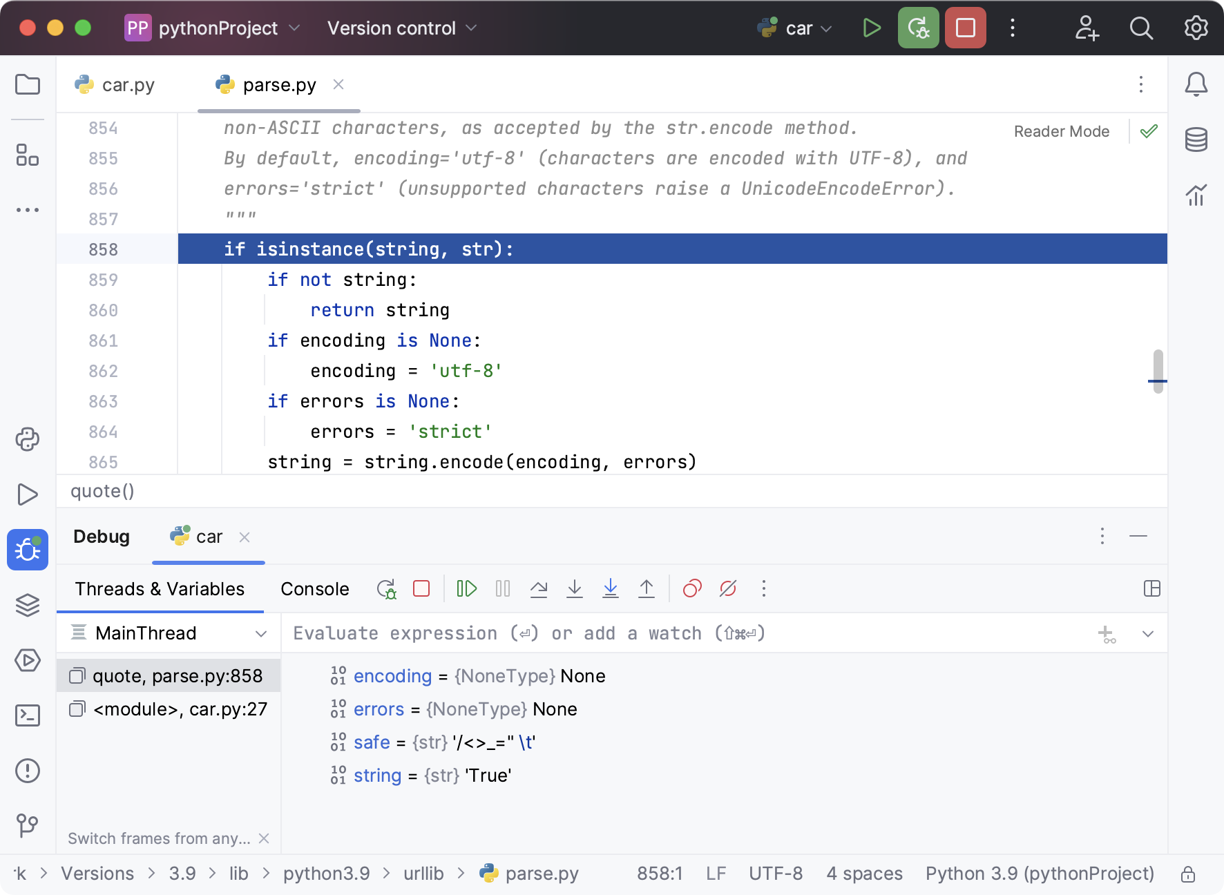 在调试期间单步进入